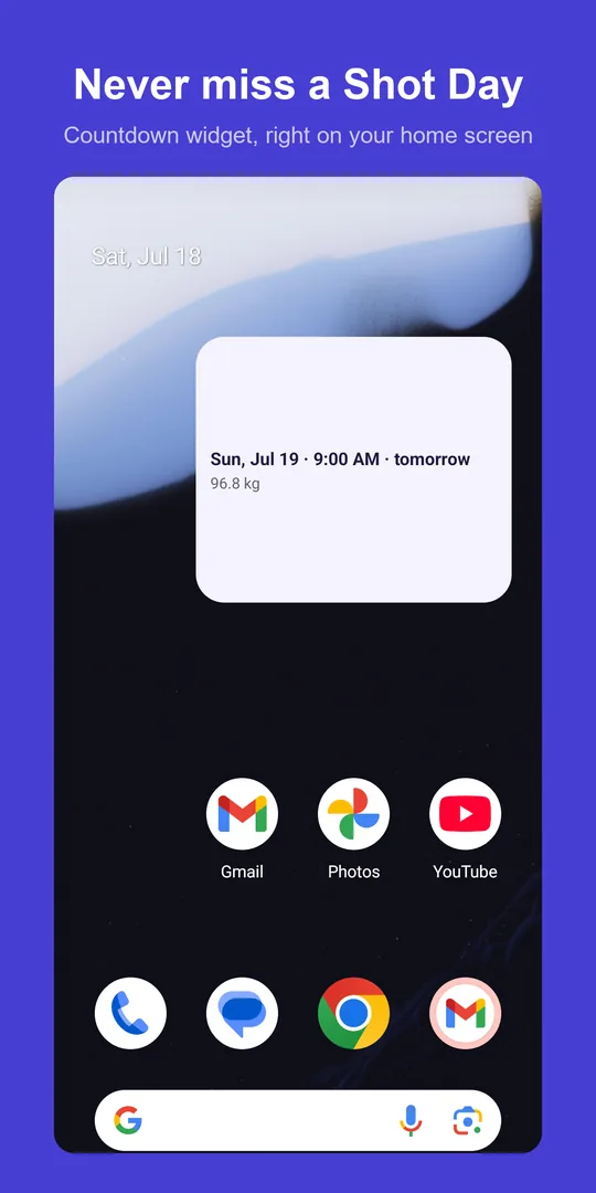 Home-screen widget with next-shot countdown
